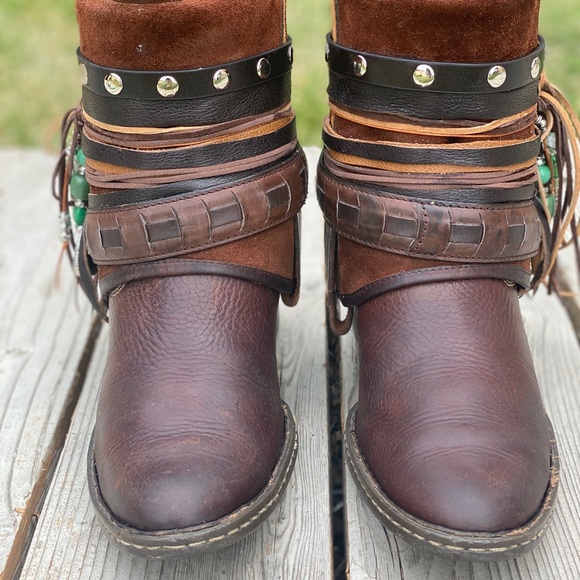Size 9 Brown Leather Fringe Boots Boho - Picture 6 of 7